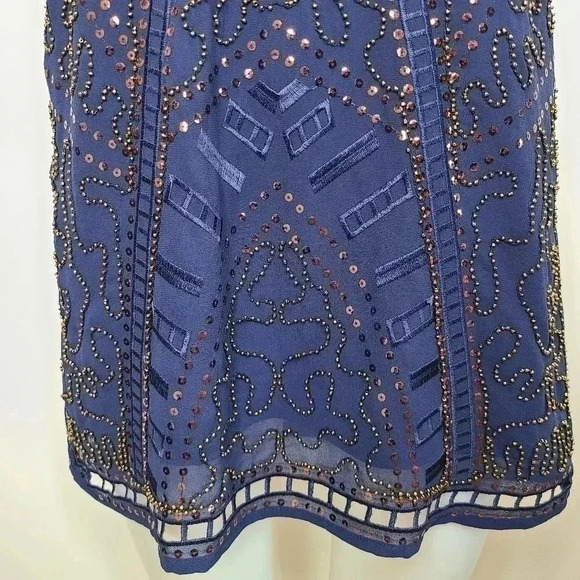Alga Francescas Navy Blue Silver Bronze Sequin Beaded Art Deco Shift Dress Small - Picture 7 of 14